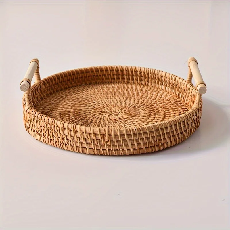 Basket, Handmade Wicker Servin – Rattan Tray Handle recenzja i cena