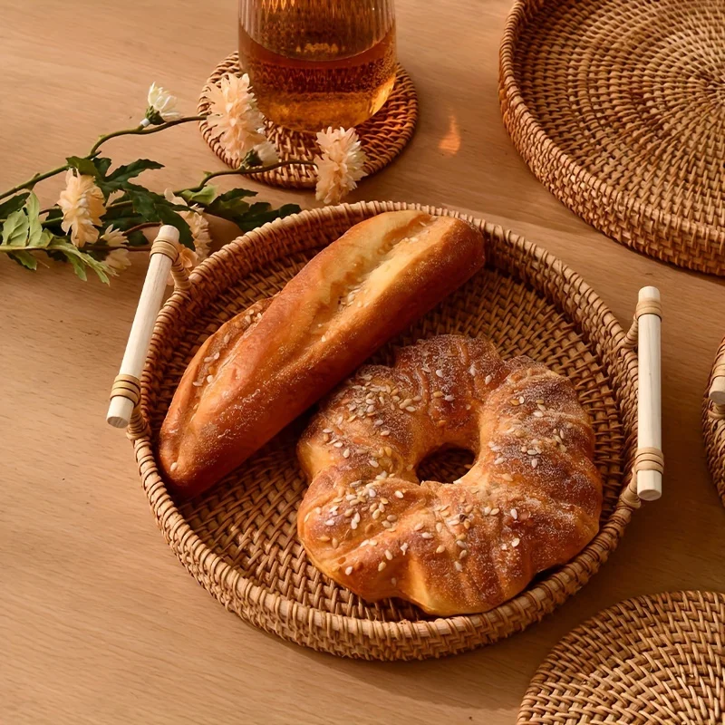 Basket, Handmade Wicker Servin – Rattan Tray Handle recenzja i cena