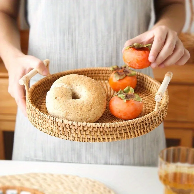 Basket, Handmade Wicker Servin – Rattan Tray Handle recenzja i cena