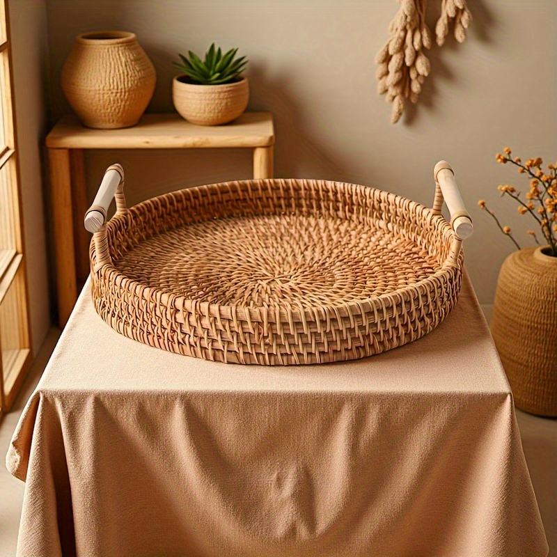 Handmade Rattan Round Tray wit – Rattan Tray Handle recenzja i cena
