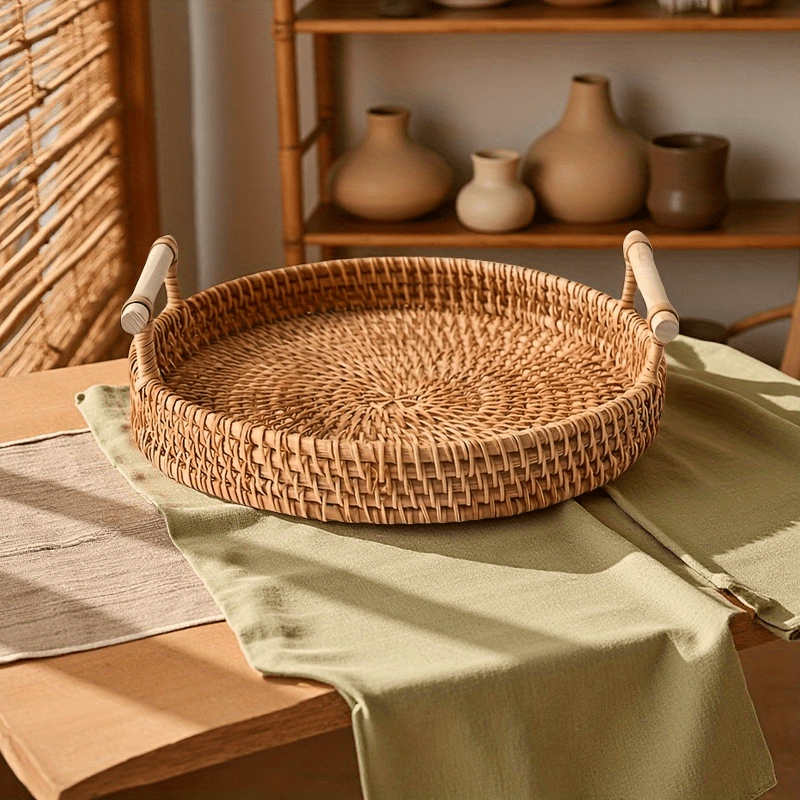 Handmade Rattan Round Tray wit – Rattan Tray Handle recenzja i cena