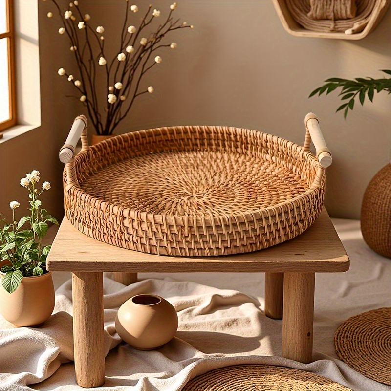 Handmade Rattan Round Tray wit – Rattan Tray Handle recenzja i cena